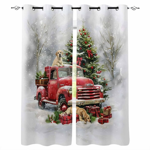 Hokiten Christmas Blackout Curtains | Light Blocking Print Window Curtains, Red Truck Xmas Tree Snowflake Thermal Insulated Window Drapes for Living Room Kitchen Cafe (2 Panels, 104"W x 84"L)