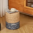thumbnail image 3 of IVV Handwoven Seagrass Ottoman Pouf, Round Boho Footstool Accent Chair for Living Room, Bedroom, Balcony - 14"Dia x 16"H, Natural & Blue, 3 of 6