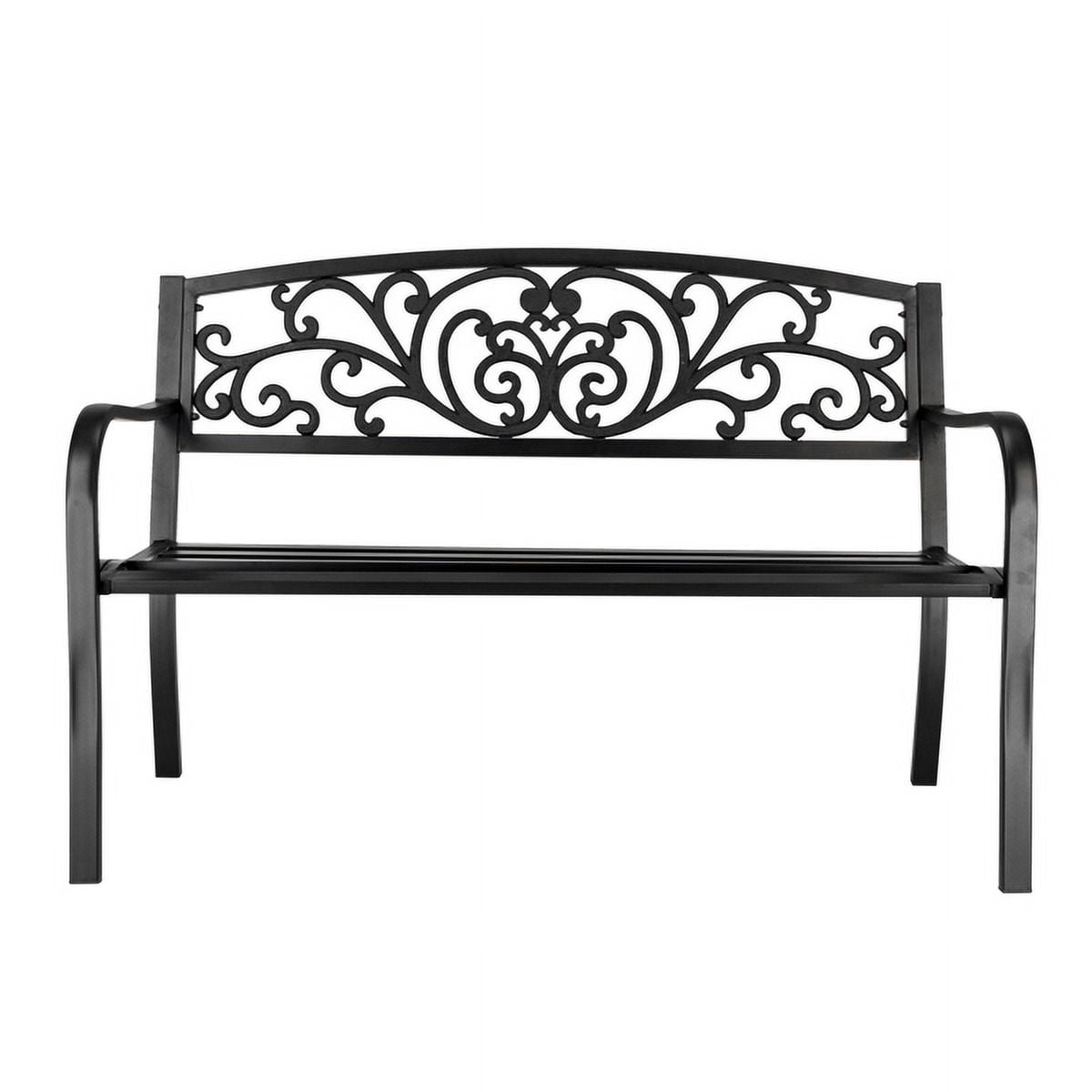 50" Iron Outdoor Courtyard Decoration Park Leisure Bench for Garden Path Patio Black