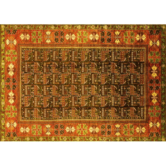 Ahgly Company Indoor Rectangle Oriental Yellow Industrial Area Rugs, 5' x 8'