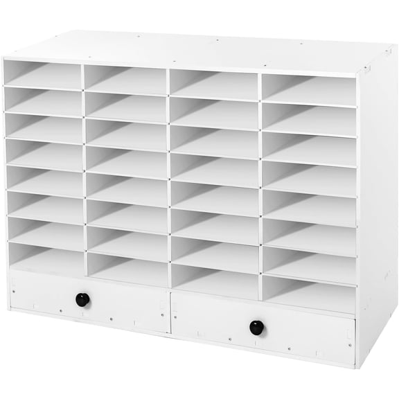Miumaeov Adjustable Literature Organizer 32 Compartment with 2 Drawers Removable Shelves Stackable Home Office Classroom