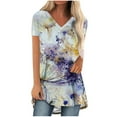 thumbnail image 2 of Womens Plus Size Tops,Womens Blouses,Women's Fashion Casual V-Neck Flower Loose Painting Short Sleeve T-Shirt Top Blouse Shirt, 2 of 5