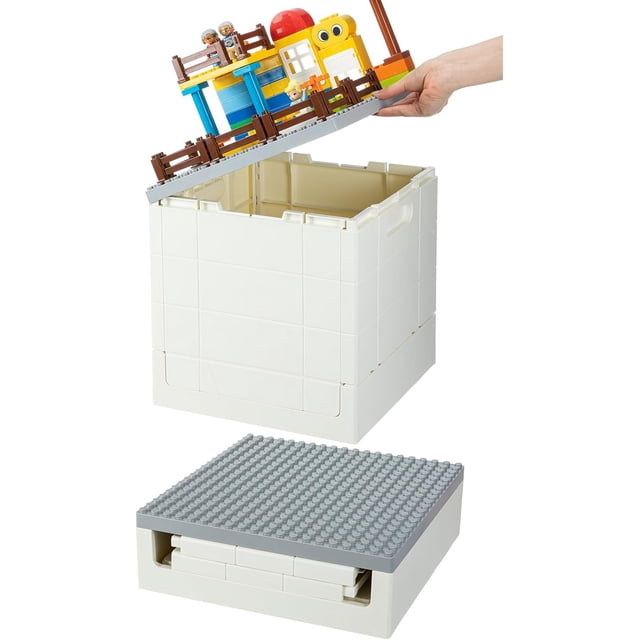 Folding Storage Box with Building Lid for Duplo Blocks L Collapsible Storage Bin QtToy Container for Lego Bricks ()