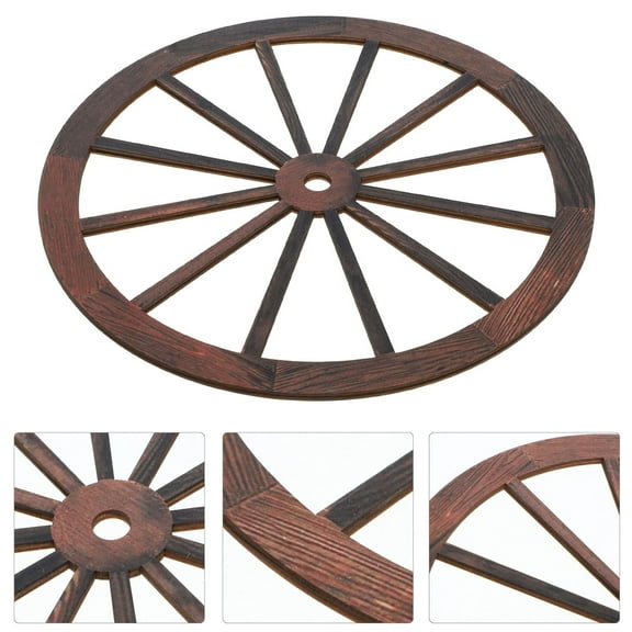 BESTONZON Brown Wooden Wheel Wall Hanging Rustic Vintage Home Decoration