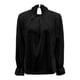 thumbnail image 3 of MHFRRA Elegante Camisa de Punto Jacquard de Manga Larga con Cuello Redondo, Corte Entallado, Blusa Básica de Color Liso para Uso Informal Negro, 3 of 5