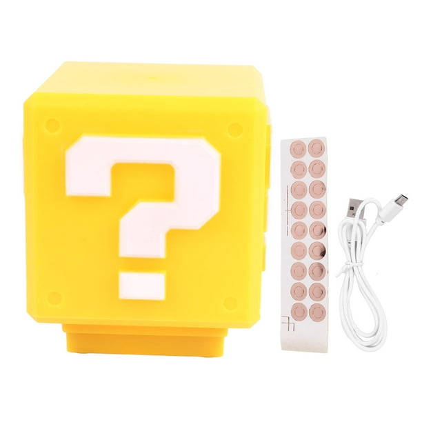 Lámpara de noche con forma de bloque de preguntas, LED, con sonido simulado de moneda, recargable por USB, compacta, para dormitorio de niños y niñas.