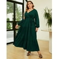thumbnail image 2 of Women Long Long Sleeve Wrap V Neck Floral Printed Long Maxi Dress Plus Size, 2 of 8