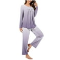 thumbnail image 5 of ibuvkizy Women's Pajama Sets,Women Fashionable and Casual Loose Printed Round Neck Button Up Long Sleeved Pants Pajama Set Purple,XL, 5 of 7
