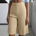 thumbnail image 4 of oqasdz Women's High Waisted Bermuda Dress Shorts Tailored Straight Leg Solid Color Work Shorts Business Summer Casual Office, 4 of 7