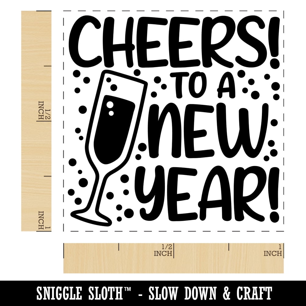 Cheers to a New Year Self-Inking Rubber Stamp Ink Stamper - Brown Ink - Small 1 Inch