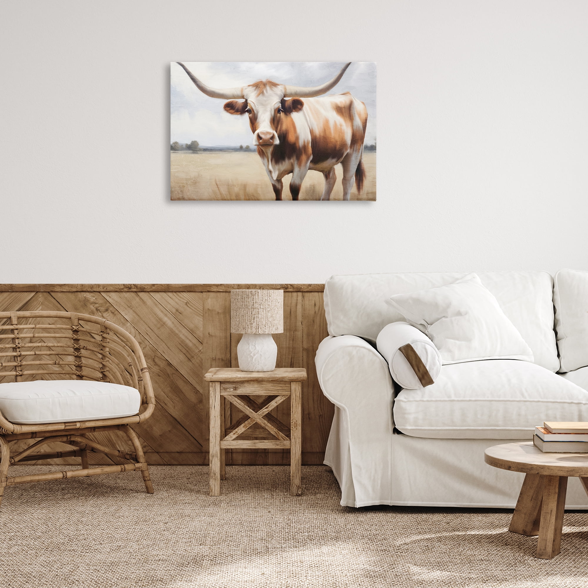 Stupell Industries Spotted Brown Longhorn Animals Painting Wrapped Canvas Art Print Wall Art, 30 x 20