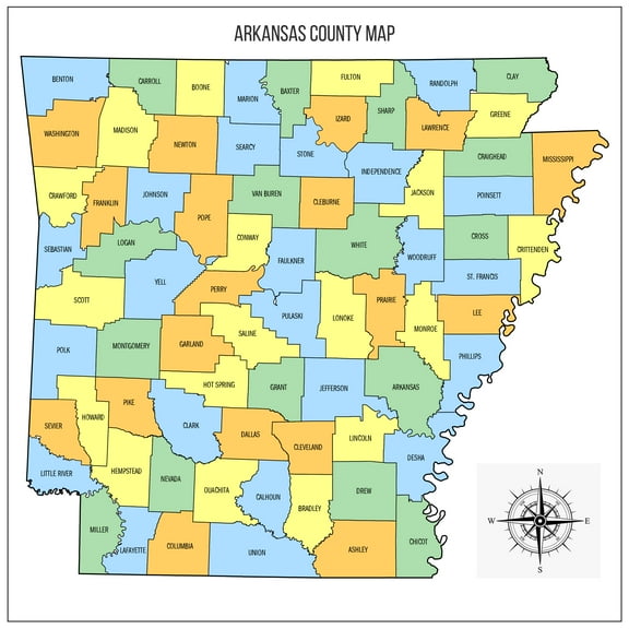 24x24in Arkansas County Map Photo Paper