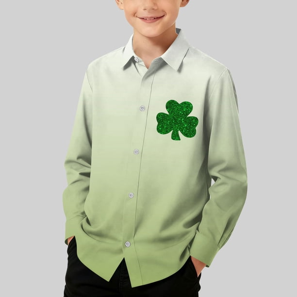 Blusa y camisa de manga larga con cuello vuelto para niños, camisa informal de moda para niños y niñas, camisa de manga larga con estampado del Día de San Patricio, camisa de manga larga con cuello vu