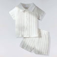 thumbnail image 5 of Gyexs Boys 2 Piece Summer Outfits Beach Vacation Sets Textured Linen Short Sleeve Button Down Shirts and Shorts Clothing Set White, 12-18 Months, 5 of 5