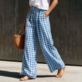 thumbnail image 4 of Inleife Women's Gingham Checkered Relaxed Fit Pants Elastic Waist Lounge Trousers with Pockets, 4 of 6
