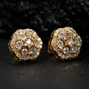 Large VVS Lab Grown Diamond 14K Yellow Gold Flower Cluster 0.80Ct Stud Earrings