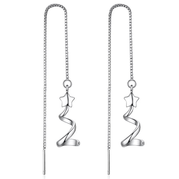 EOEMY 925 Silver Christmas Bell Star Chain Pull Through Earrings Threader