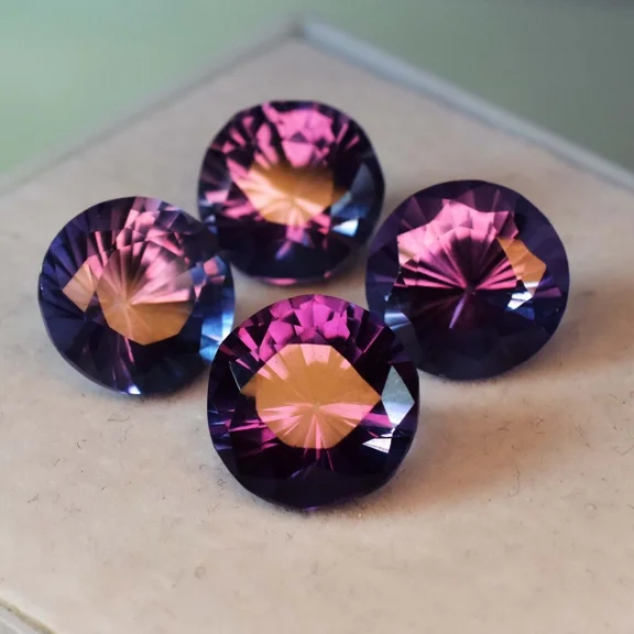 30 Ct 4 PC Multi Color Color Changing Alexandrite Lab Grown Stone Creation Round Shape Loose Gemstone