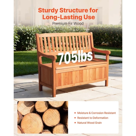 Waterproof 33 Gallon Outdoor Storage Bench All-Weather Wood Deck Box with Seat for 2 Patio Furniture & Cushion Storage