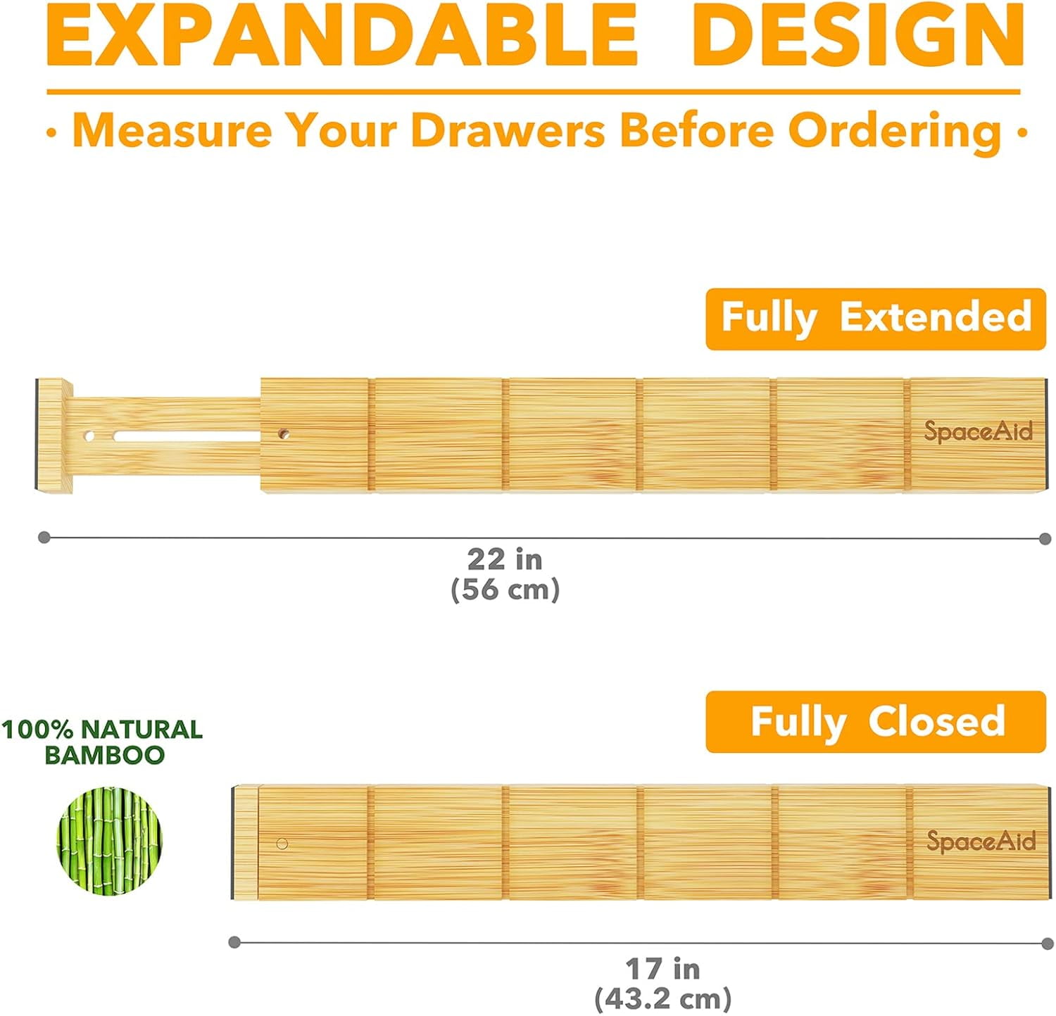 SpaceAid Bamboo Kitchen Organizer Drawer Dividers, Expandable(17-22 in), 17"L x 0.6"W x 2.6"H