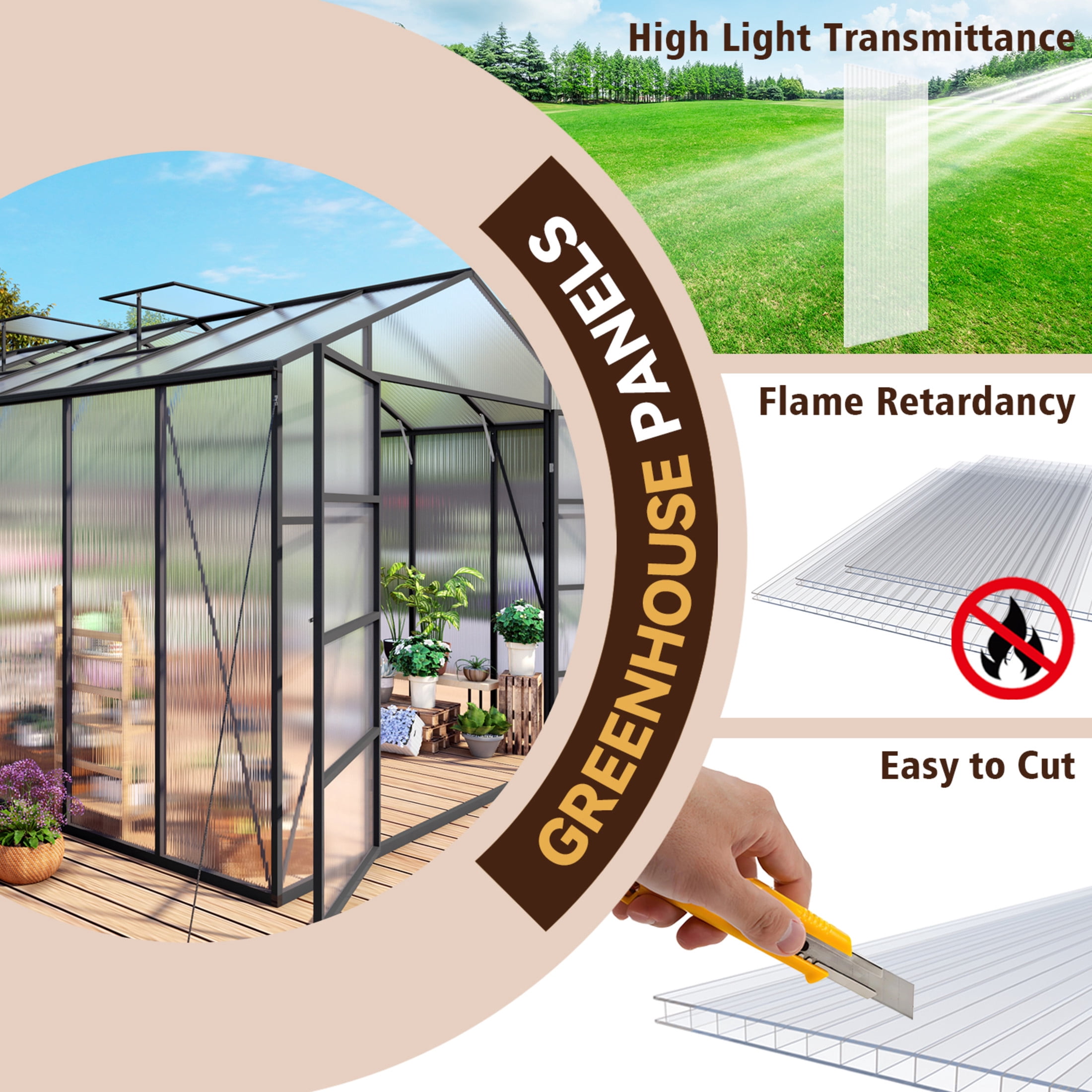 Noble House 10 Pack Twin-Wall Polycarbonate Greenhouse Panels, 4 ft x 2 ft UV-Protected Sheets, Transparent