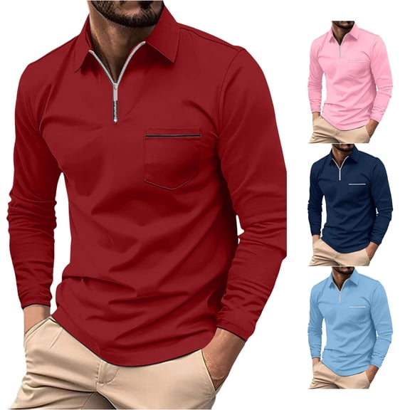 CAIVO Polo Shirts For Men Long Sleeve Solid Color Lapel Shirt Casual Holiday Shirts Classic Fit Golf Tops For Business , XXXL