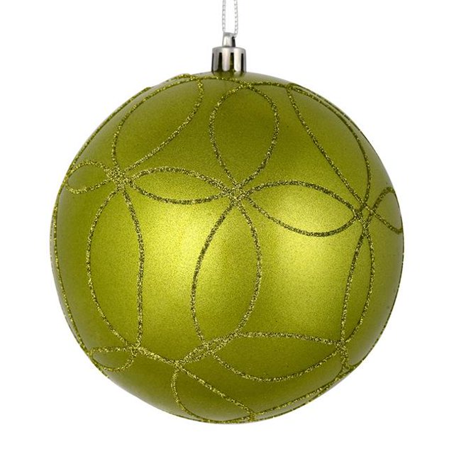 Vickerman N182673D 6 in. Lime Candy Ball Ornament with Circle Glitter Pattern 3 per Bag