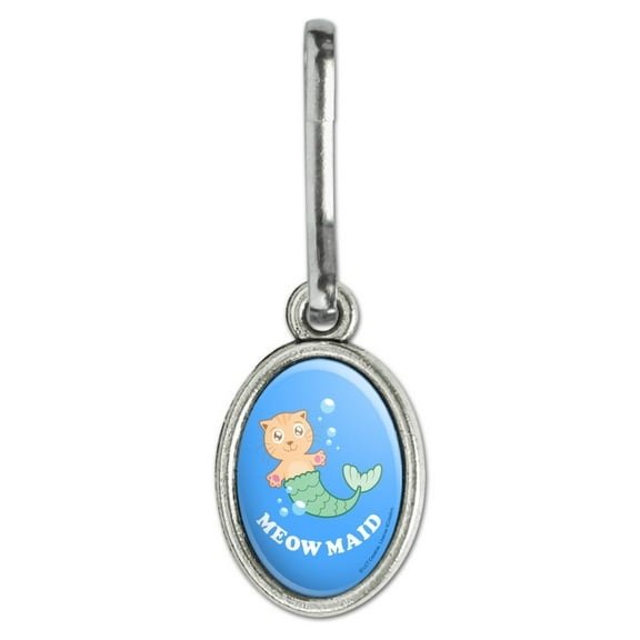Meowmaid Cat Mermaid Funny Humor Antiqued Oval Charm Clothes Purse Suitcase Backpack Zipper Pull Aid