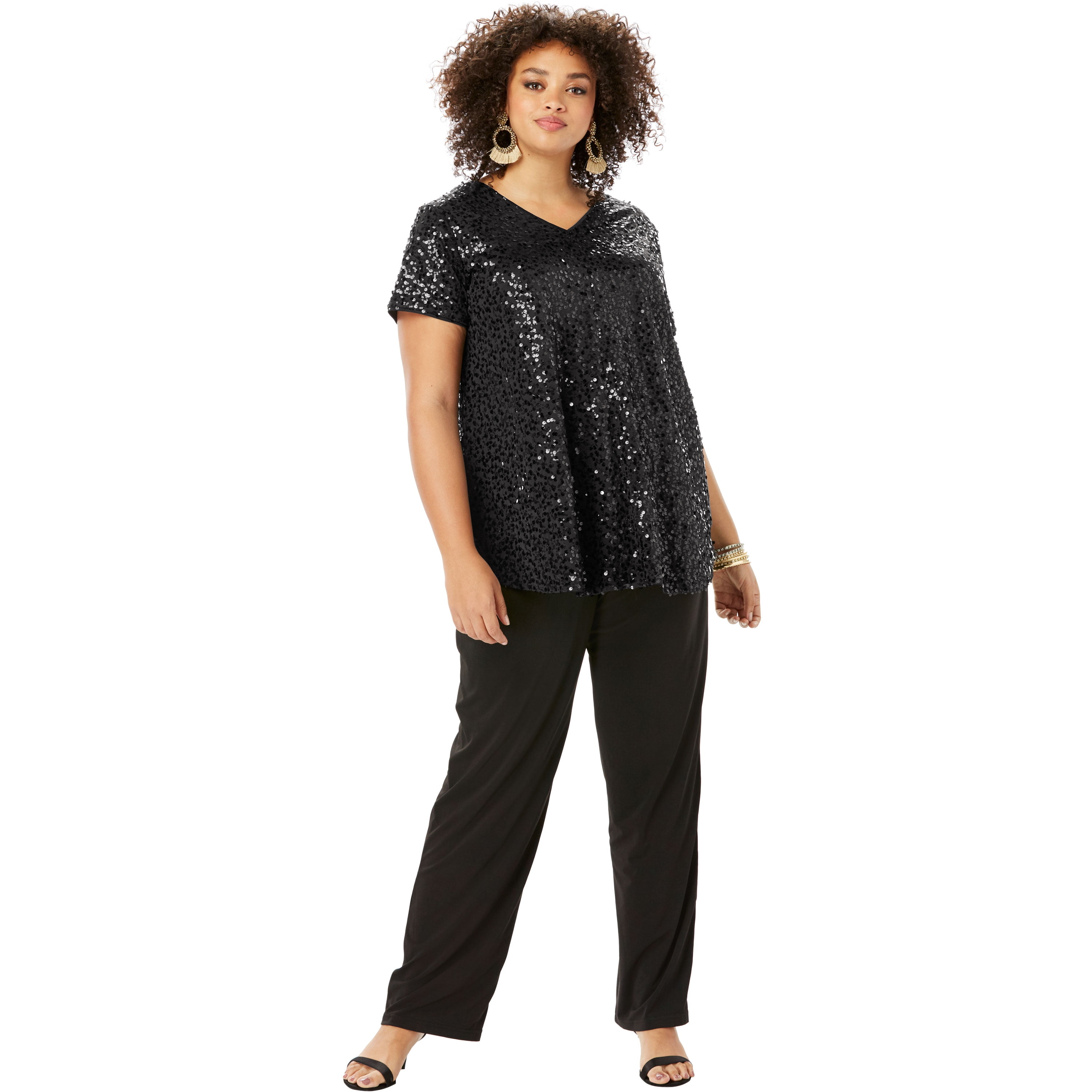 black sequin plus size pants