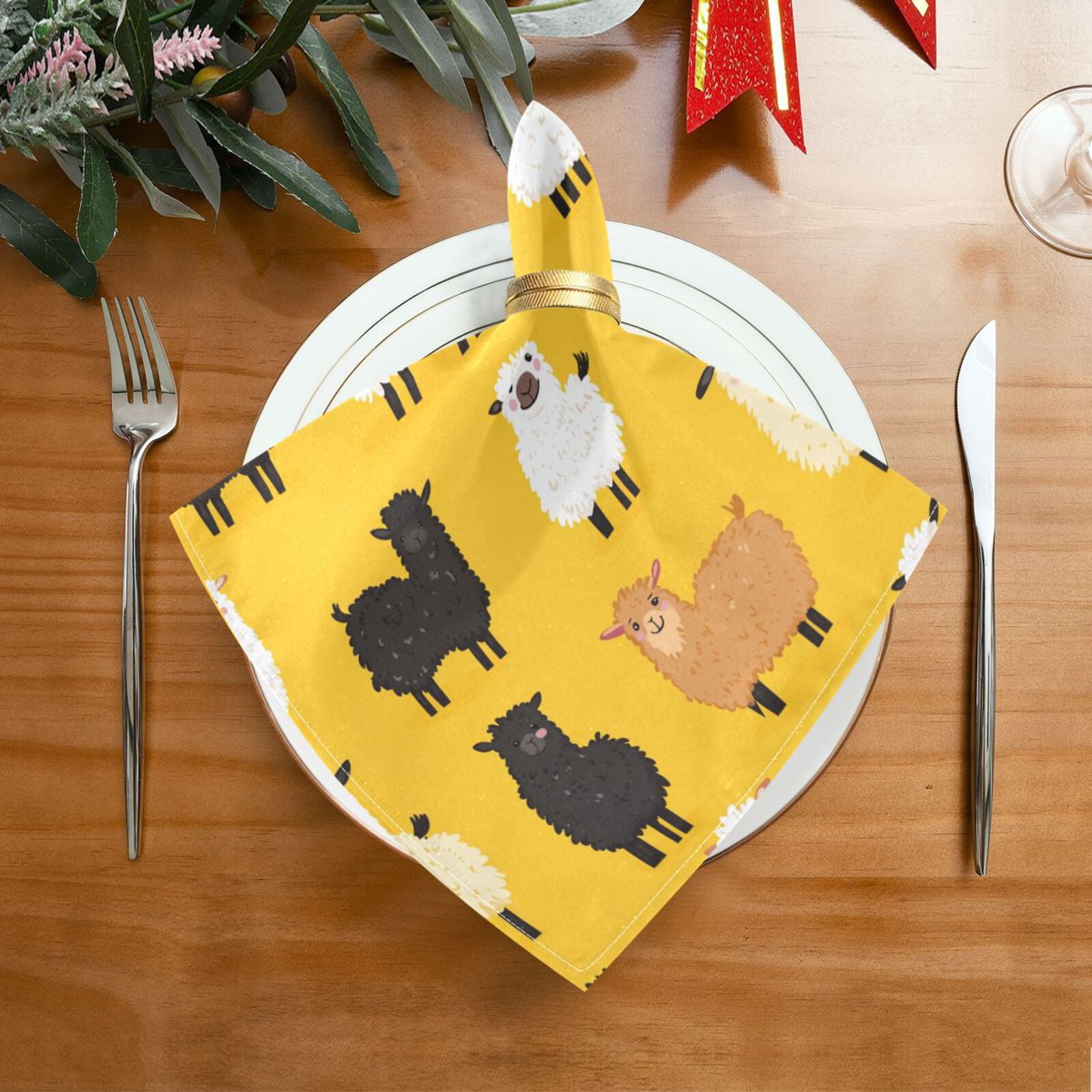 JSTEL Cartoon Llamas Cute Alpacas Cloth Napkins Set of 6, 20x20 Inch Washable and Reusable Napkin for Decoupage Dinner Party Everyday Use