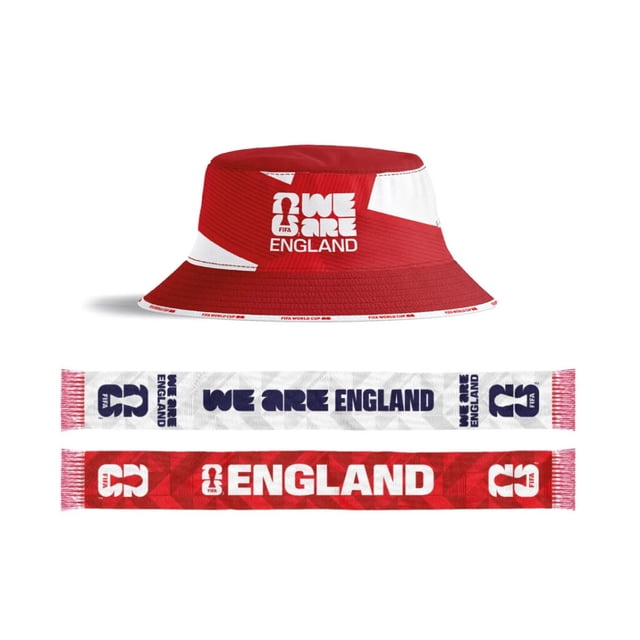 FIFA World Cup England Premium Bucket Hat & Double-Sided Printed Scarf Set