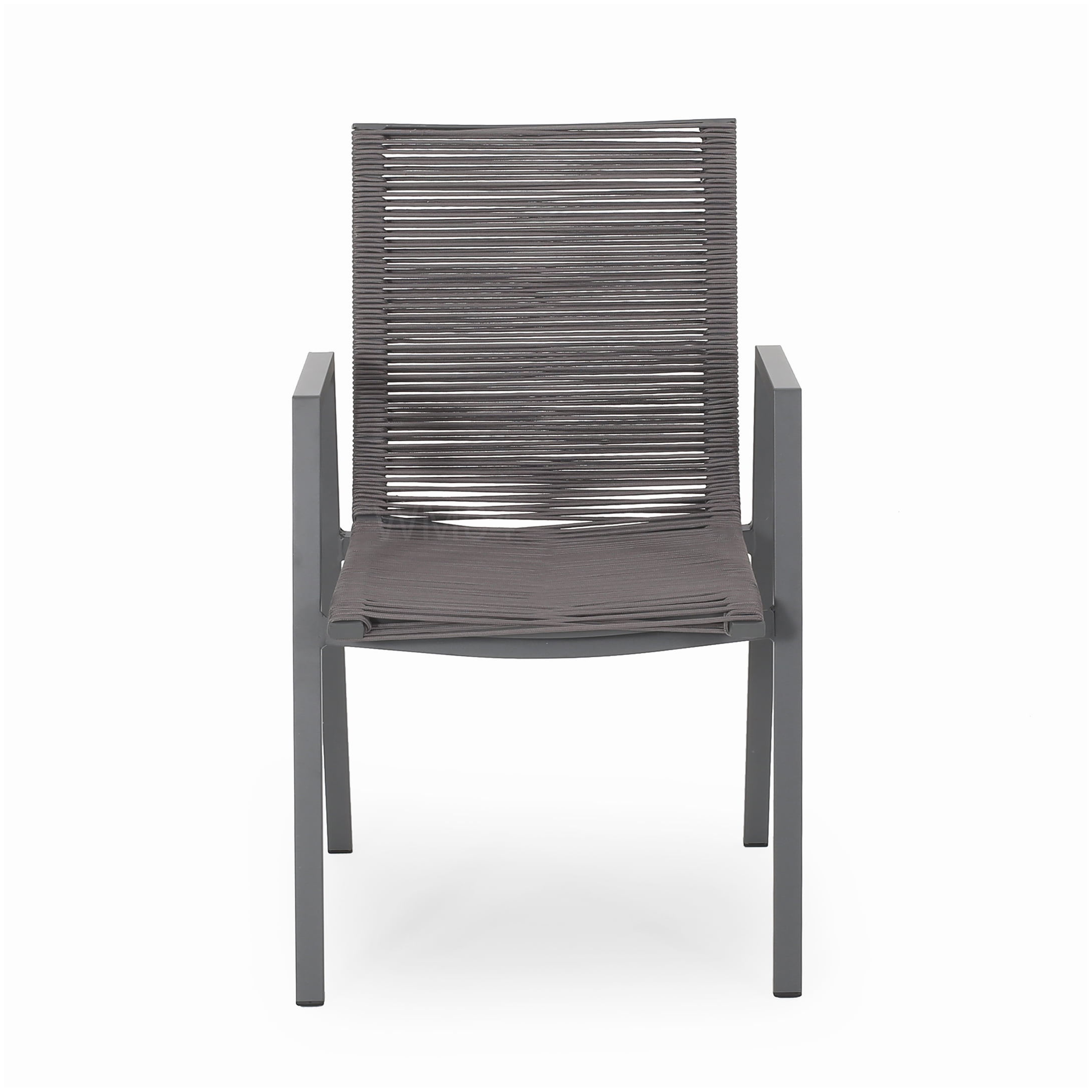 Contemporary Outdoor Chairs Set of 2, Gray Aluminum and Rope Design for Deck Porch Garden