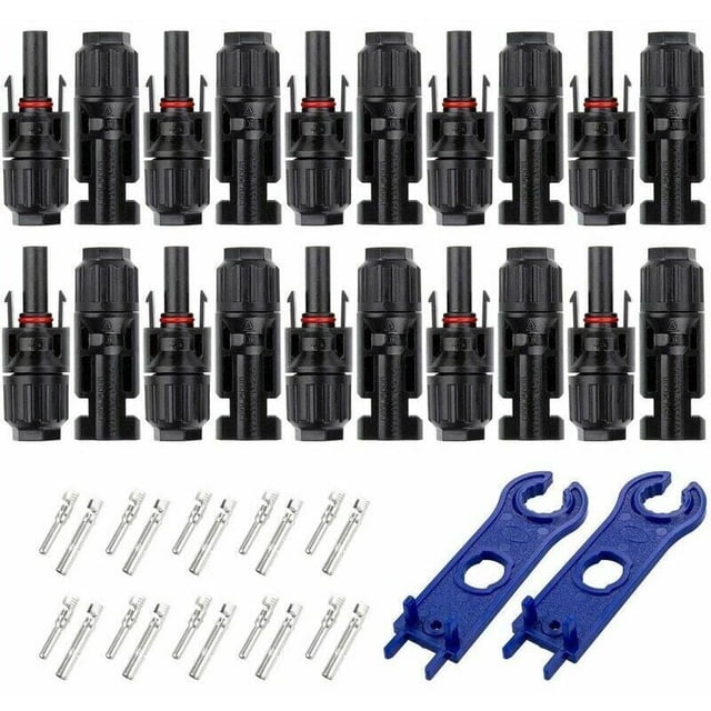 10 Pairs MC4 Connectors Male/Female for Solar Panel Systems, Waterproof - Black, Compatible with Photovoltaic Cables