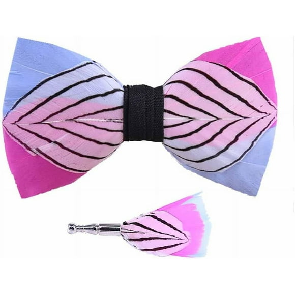 HAHDAXIA Feather Bow Tie Necktie Peacock Pre-tied Bow Tie and Brooch Sets