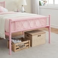 thumbnail image 4 of Rosa tamaño individual-size metal marco de cama con heart-shaped cabecero y footboard 12.2in underbed almacenamiento, 4 of 7
