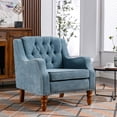 thumbnail image 2 of Blue Accent Chair, Living Room Chair, Footrest Chair Set with Vintage Brass Studs, Button Tufted Upholstered Armchair for Living Room, Comfy Reading Chair for Bedroom, Reception Room 00894, 2 of 9