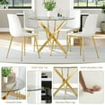 thumbnail image 5 of 5-Piece Round Glass Dining Table Set, 36" Transparent Tempered Glass Top with 4 Gold-White Velvet Dining Chairs, for Kitchen, Living Room, Small Spaces, 5 of 8