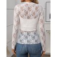 thumbnail image 3 of SWSMCLT Women's Casual Shirt Mesh T Shirt Chic See Through Tee Cool Crew Neck Fall Crochet Pull On Light Date White X-Large, 3 of 5