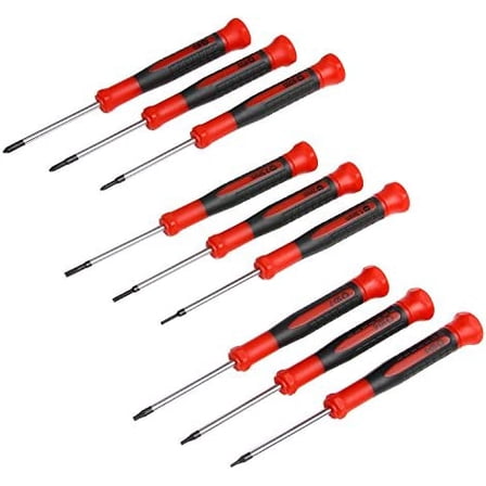 9-Piece Precision Screwdriver Set | Phillips #0, #00, #000 | Flat 1.5mm, 2.0mm, 2.5mm | Torx T5, T6, T7 | Durable Chrome Vanadium Steel Shaft, Magnetic Tip, Ergonomic Grip, and Swivel End Cap