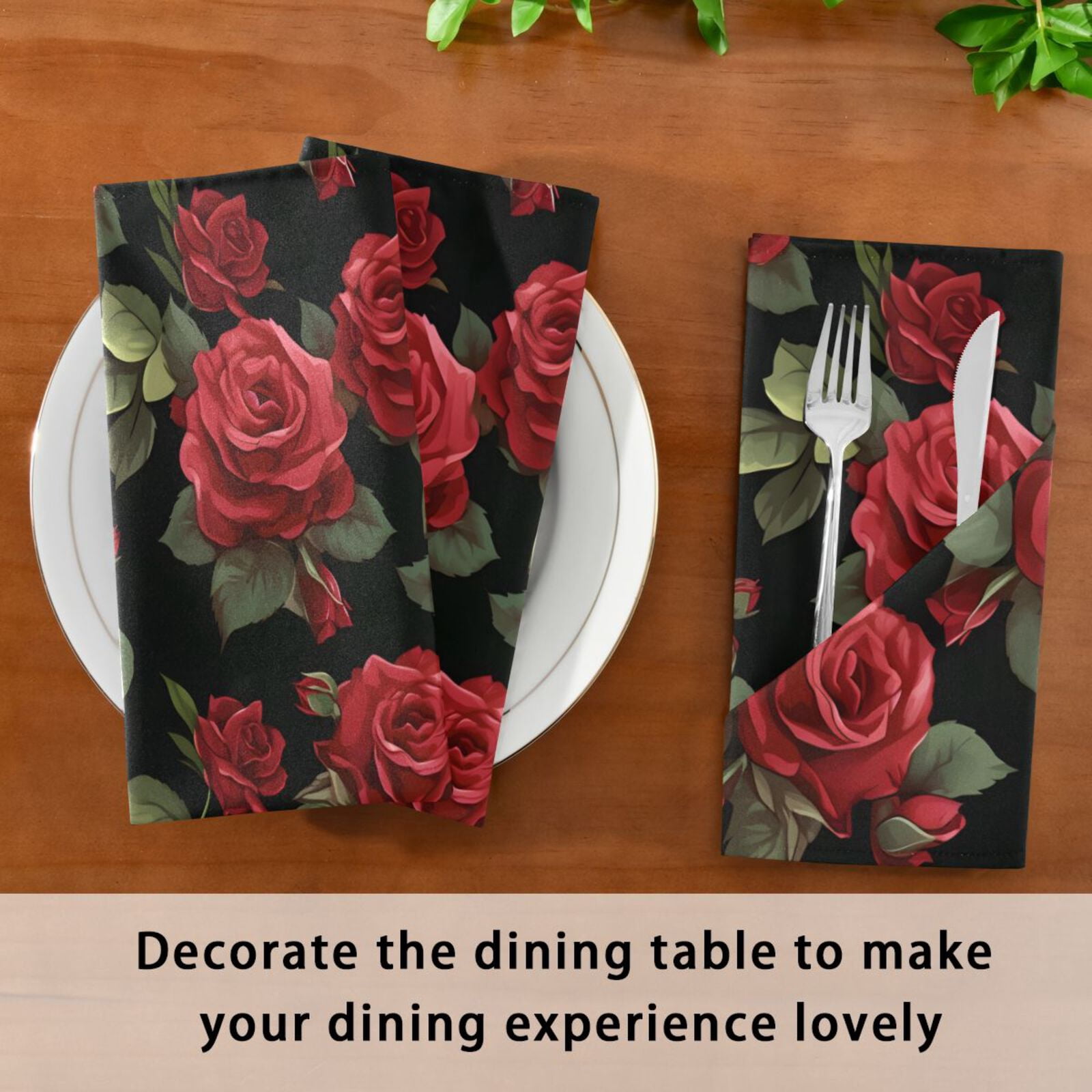JSTEL Vintage Rose Flowers Floral Cloth Napkins Set of 6, 20x20 Inch Washable and Reusable Napkin for Decoupage Dinner Party Everyday Use