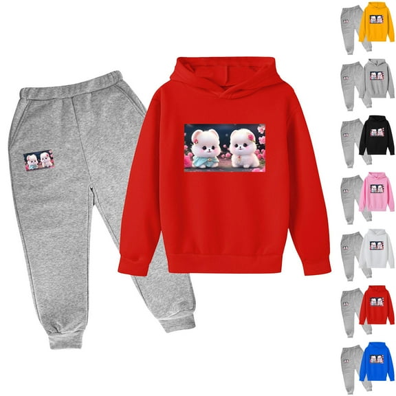 Fesfesfes Baby Boy and Girl Items Fashion Girls And Boy Casual Long Printing Sleeve Tops Long Sleeve Hooded Set