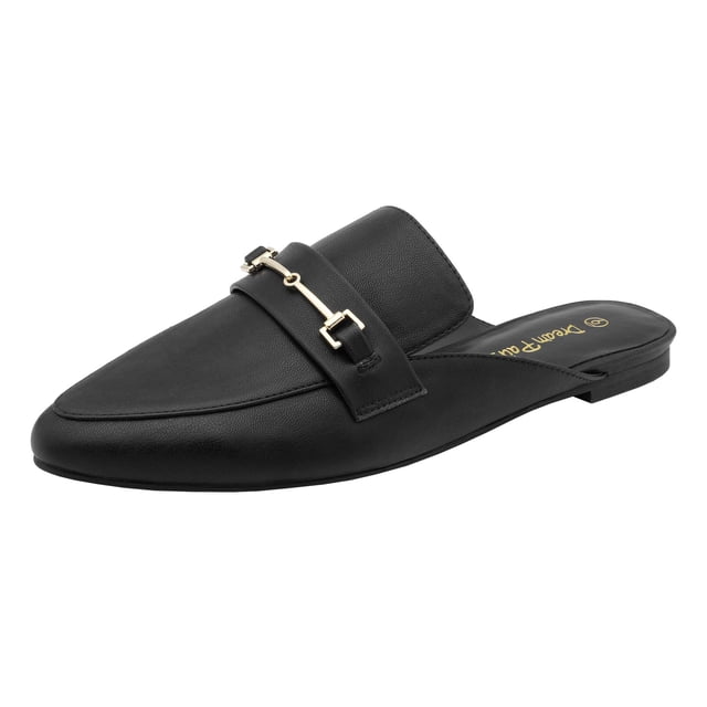 Mules Planos para Mujer DREAM PAIRS Negros con Hebilla y Punta Fina