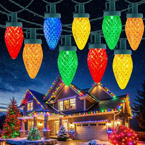 Bright C9 Christmas String Lights,6.5/10/16.5/21/33/40/170Ft Waterproof Connectable Green Wire Fairy Lights, Christmas Lights for Indoor Outdoor Home Garden Yard Xmas Tree House Decorations