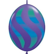 Qualatex 78125 12 in. QuickLink Wavy Stripes Latex Balloon, Purple with Green & Blue