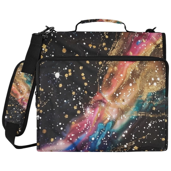 ALAZA Zipper Binder Glittering Galaxy with Golden Pattern 2 inch 3 Ring 500 Sheet Capacity Trapper Keeper File Folder Organizer Bag