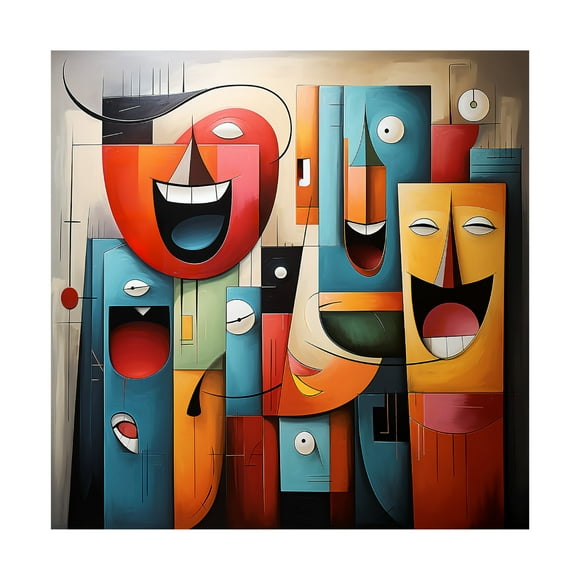 Canvas Wall Art - Ray Heere 'Happy Cubism 1' Wall Art for Living Room, Bedroom, or Office Décor by Trademark Fine Art - 14 x 14 Inches