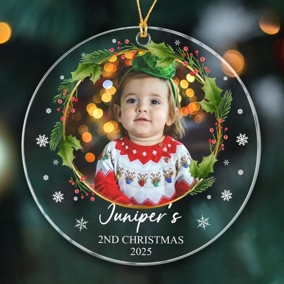 Personalized Picture Frame Baby's Second Christmas Ornament 2025, Baby's 2nd Xmas Ornaments Gift for Son Daughter, Add Photo Baby's 2nd Xmas Ornament, Custom Date/Name Baby 2nd Christmas Ornaments