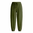 thumbnail image 4 of ZLBDYG Girls Pants Linen Summer Casual Capri Pant Drawstring Elastic High Waist Wide Leg Cropped Trouser Pockets Loose Gauze Pants, 4 of 4