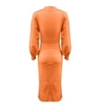 thumbnail image 5 of IROINNID Sweater Dress for Women V Neck Sweater Dress Puff Long Sleeve Slim Fit Bodycon Fall Winter Ribbed Knit Dresses Deals,Orange, 5 of 9