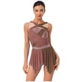 thumbnail image 1 of dPois Robe de Danse Sans Manches Irrégulière pour Femmes Justaucorps de Ballet Patinage Artistique Robe de Danse Moderne Marron TTG, 1 of 5
